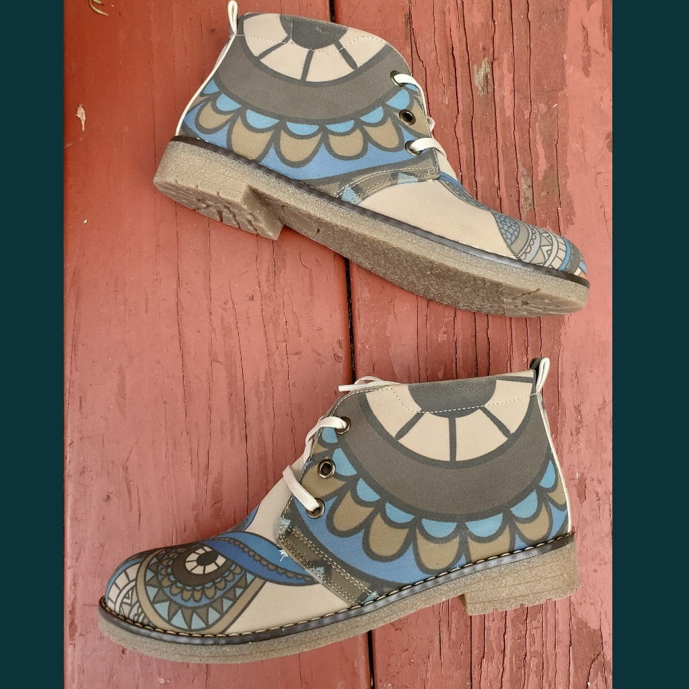 Goby🦉 wise Owl Vegan geometrical Boho RARE unique chukka boots desert shoes - Picture 8 of 16